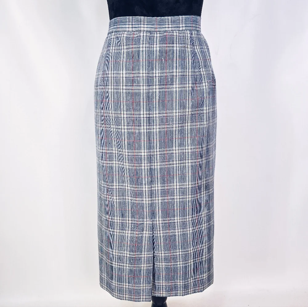 Silk Belnd Plaid Pencil Skirt - Picture 5 of 9